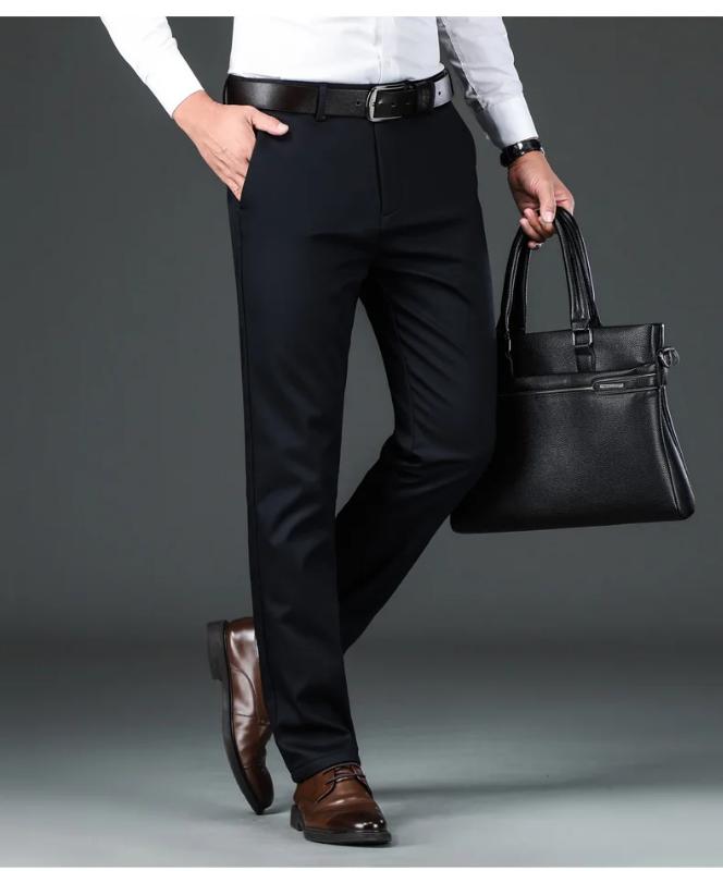 Static Cuff Flannel Thick Men's Casual Pants Winter New Fleece Business Stretch Warm Plush Trousers Brand Slim Straight Male Pants