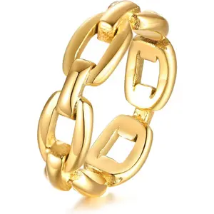 18K gold-plated stainless steel cufflink ring (women's style), fashionable everyday wear jewelry