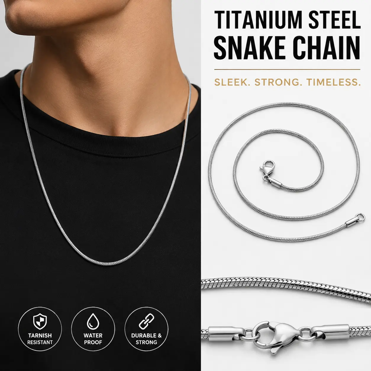 Elegant Silver Snake Chain Necklace, Timeless Style for All Occasions, trendy chain -YY1