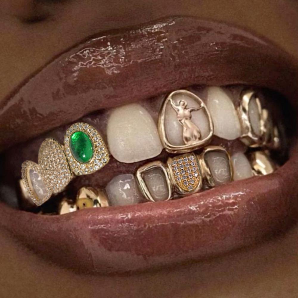 Unisex 3-Piece Green Grillz Set - Hip-Hop Single Tooth Style, 4