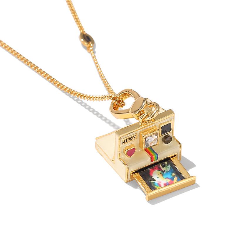 Retro Camera Pull-out Photo Locket, Interactive Instant Film Charm, Gold Tone Whimsical Pendant, DIY Multi-use Bag Charm & Necklace, Core Memories Gift
