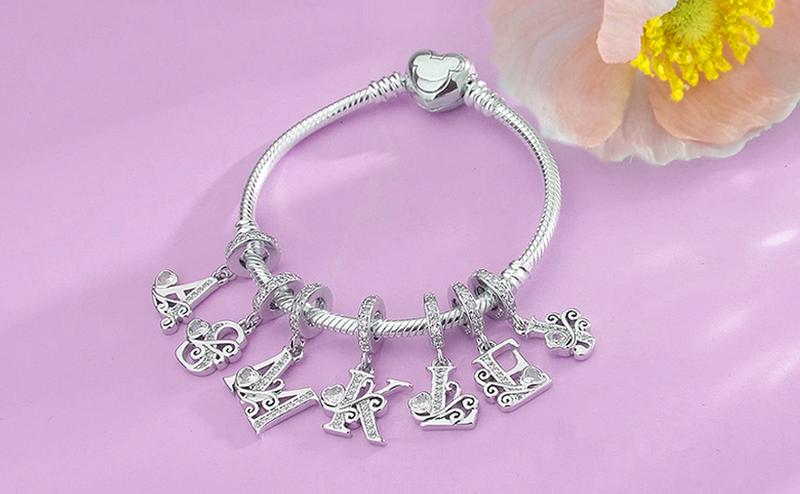 Silver Letter Charm Fit for Pandora Charms Bracelet Alphabet Initial Dangle Charms Beads Jewelry Gifts for Women