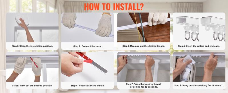 VEVOR Ceiling Curtain Track Set, 9.9 FT/3 Meter, Self Adhesive, No Drill Ceiling Track System for Curtains, Room Divider Curtain Track Ceiling Mounted for Living Room with Hooks and Hardware, White