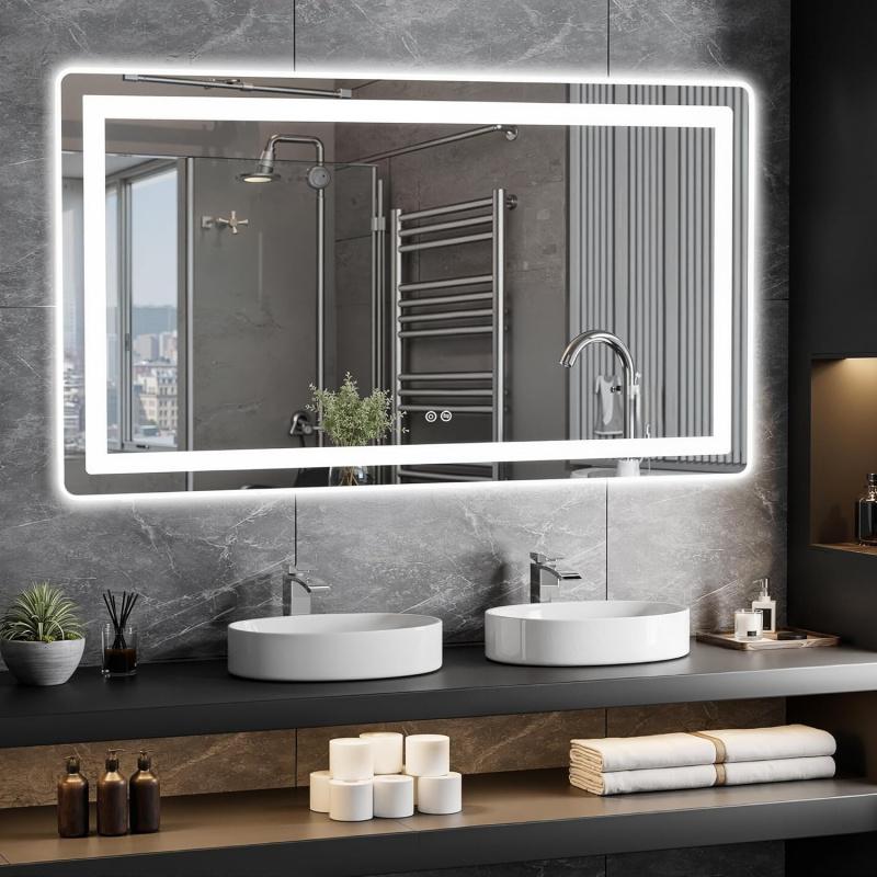 36"x24" LED Bathroom Vanity Mirror with Lights, Front and Backlit Wall Mirror, Anti Fog, Dimmable 3 Color Lighting, Memory Function, Shatterproof Glass, Plug in or H