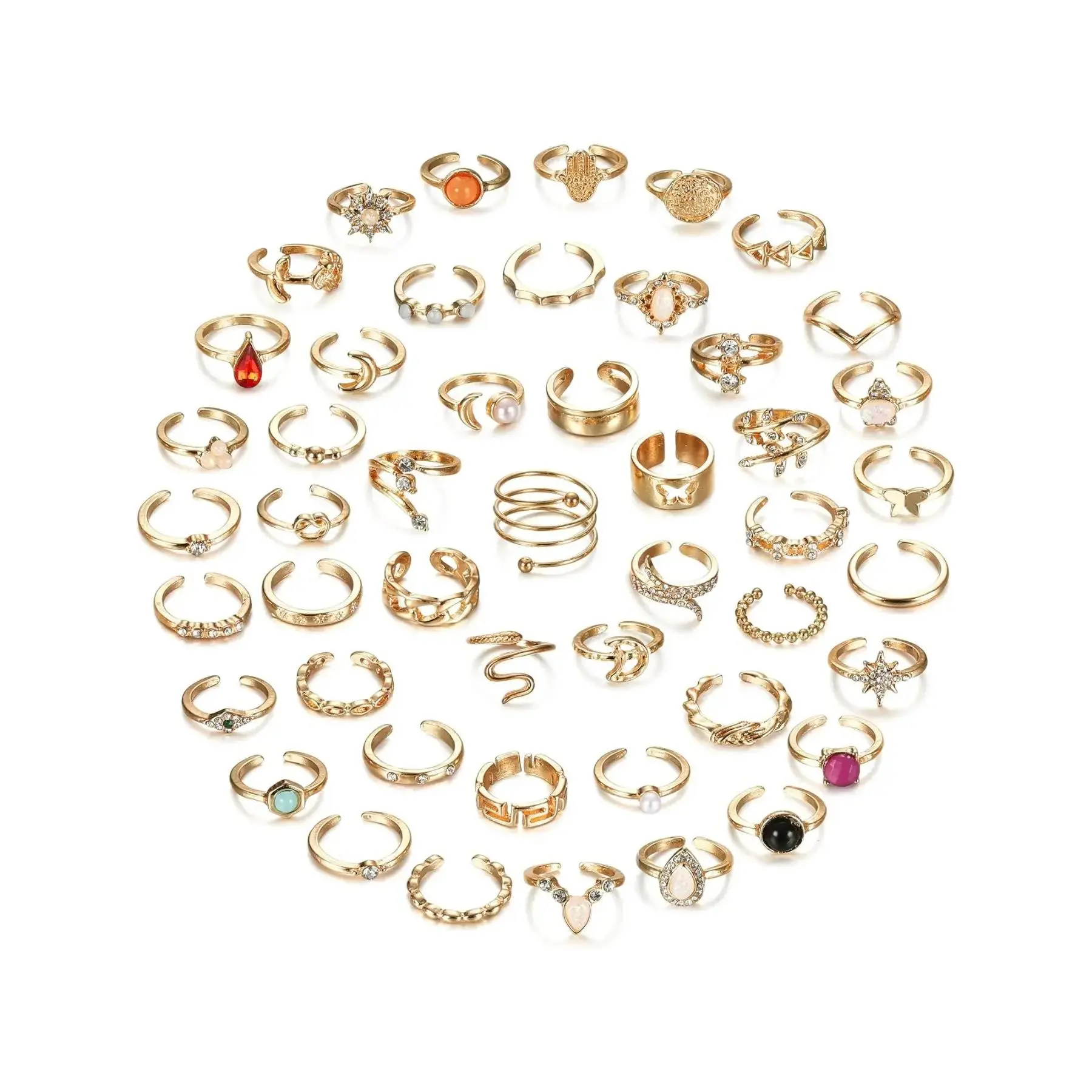 48Pcs Open Toe Rings Set for Women Men Adjustable Vintage Retro Knuckle Ring Bohemian Toe Finger Tail Ring Beautiful Rings Summer Beach Foot Jewelry Ring Sets 14K Gold Plated Toe Ring Unique Rings