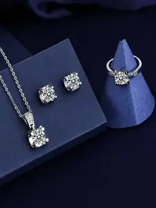 3pcs Bull Head Style Moissanite Jewelry Set, Necklace, Ring and Ear Stud Earrings, Fashion Ornaments for Women, Stylish Accessories for Daily Wear, Dates and Parties, Ideal Present for Festivals and Gifting