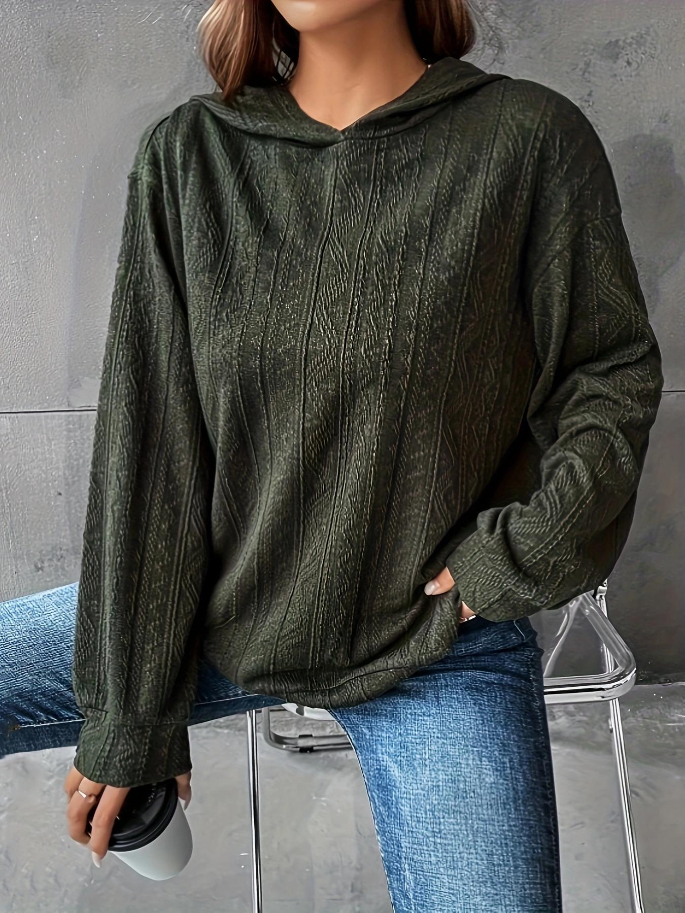 Plus Size Solid Color Hoodie Casual Long-Sleeve Hooded Sweatshirt, Casual Hooded Sweatshirts, Y2K Summer Daily Wear, Comfortable Relaxed Fit, Textured Knit Detail, Party Casual Wear