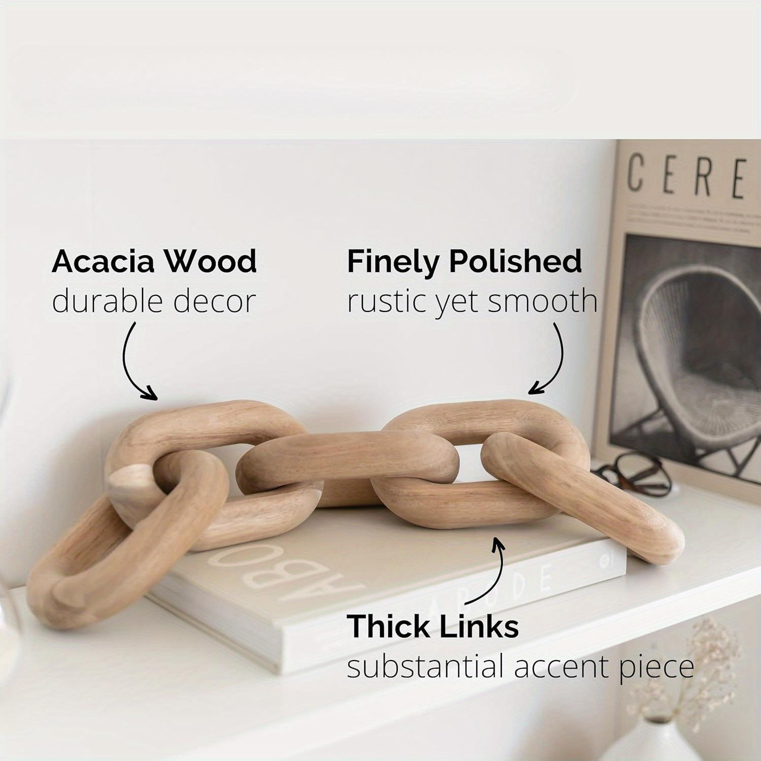 Wooden Chain Link Decor, 1 Count Modern Chain Link Ornament, Home Decor Accents & Bookshelf Decor, Small Home Decor for Shelves & Console Table Decor, Home Decor Ornaments