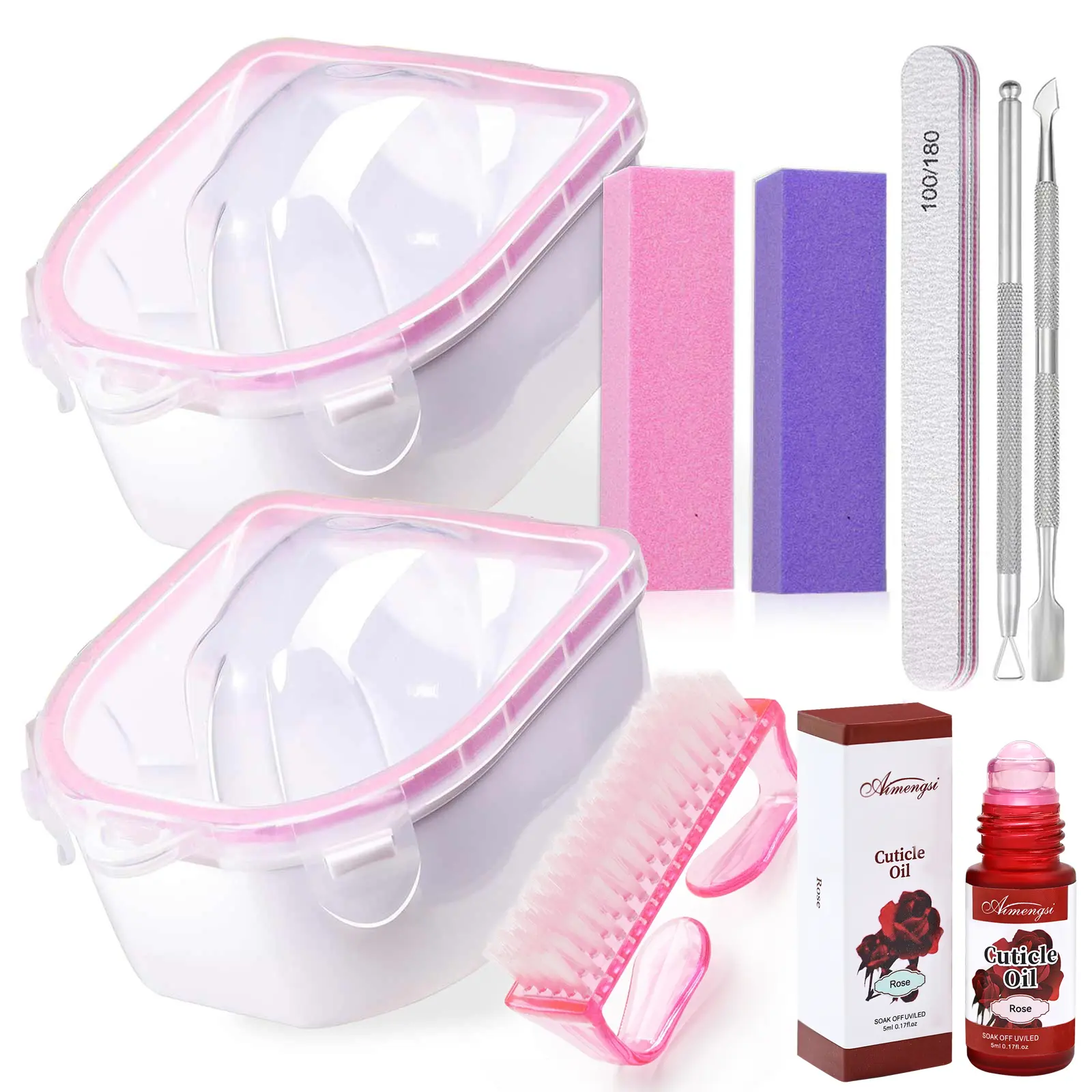 10Pcs Soak Off Bowl Nail Soaking Bowl Kit 2 Nail Soaking Bowl Acetone Proof Soak Off Gel Polish Remover Bowl, Manicure Bowl Cuticle Peeler Scraper Cuticle Oil Nail File Buffer Brush