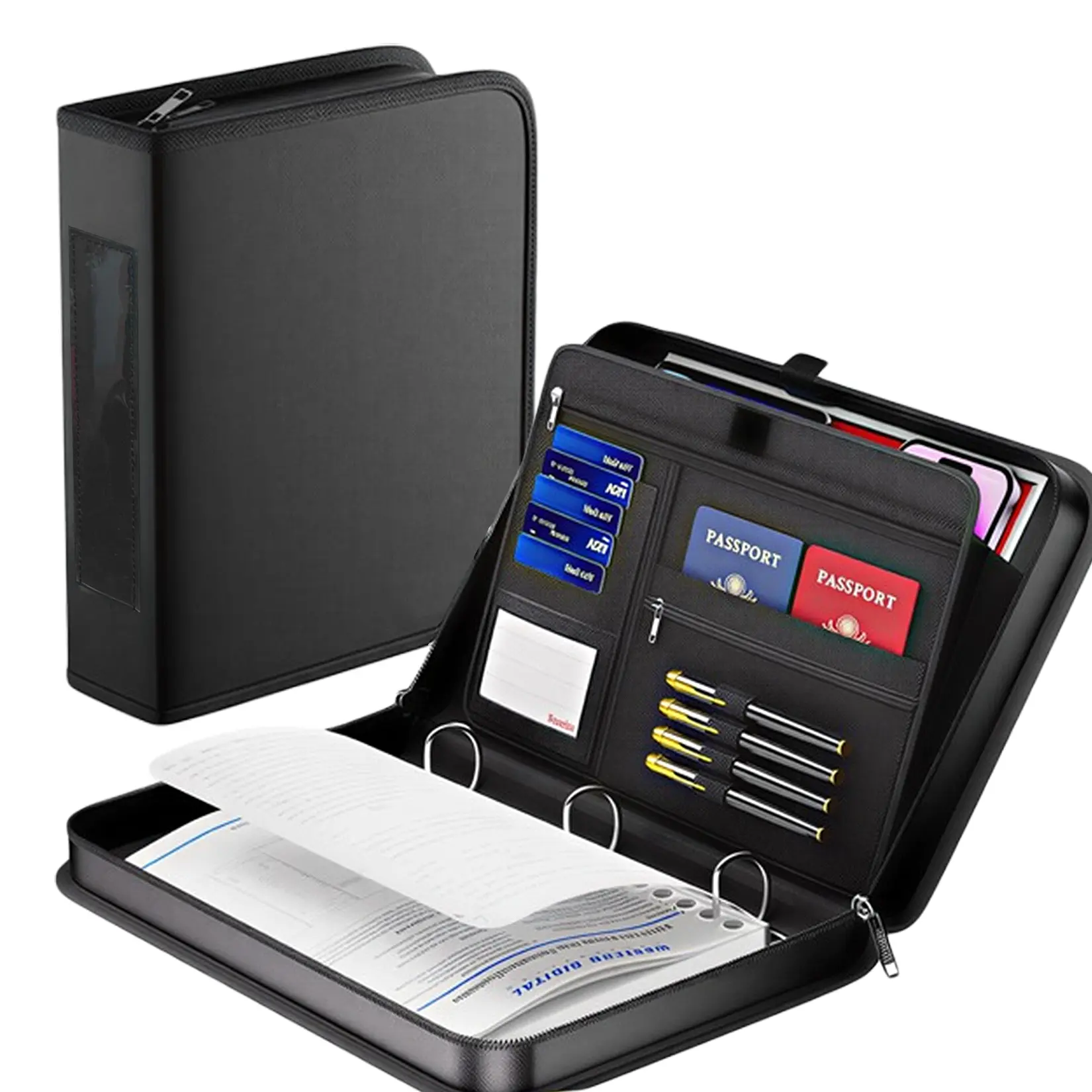 Fireproof & Moisture Resistant A4 3-Hole D-Ring Binder Folder - Durable Hard Writing Board - Portable Document Organizer & Exam Paper Storage