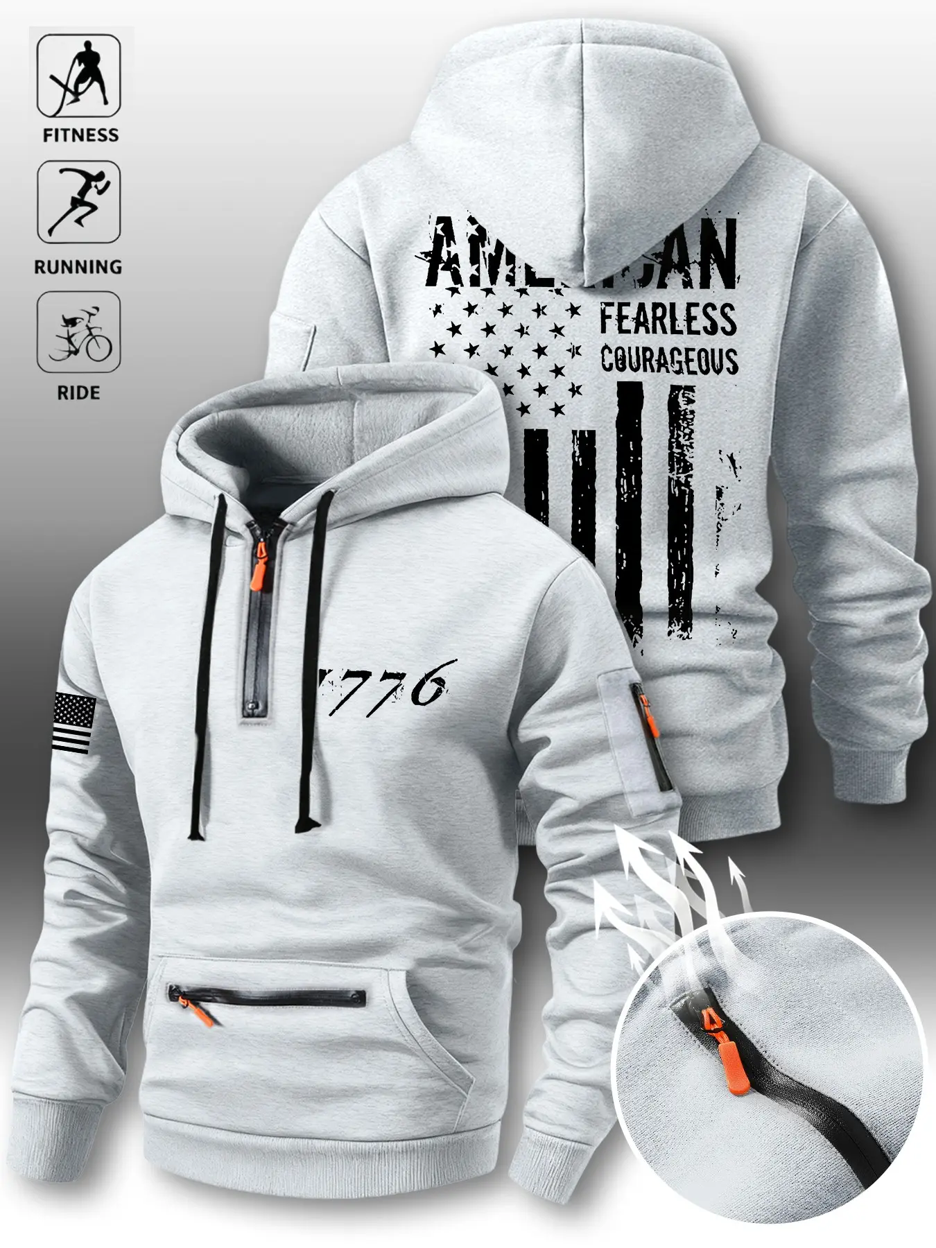 Fall & Winter Stylish Zipper Hoodie with Eagle American Flag Print, Loose-Fitting Casual Sweatshirt for Outdoor Relaxation