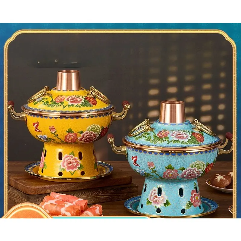 Cloisonné single-person copper hot pot, cloisonné enamel alcohol small hot pot, one person one pot, thickened environmental protection oil, purple copper pot club, Boiling Pot