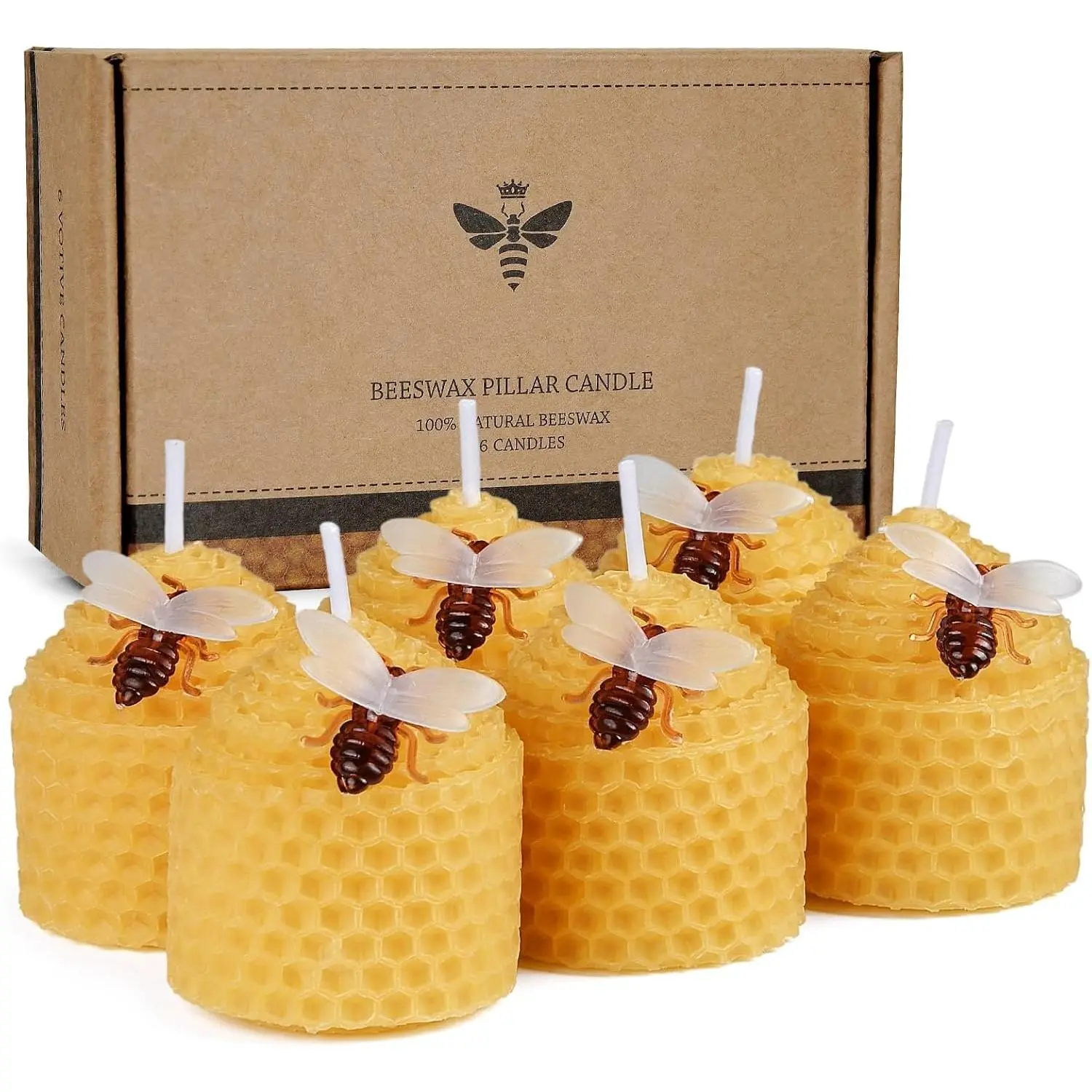 Yellow  Beeswax Votive Candles Set of 6 | Small Bees Wax Votive Candles with Little  Decorations as Housewarming Birthday Event  Party Favor