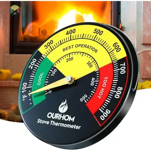 3.55inch Large Size Magnetic Wood Stove Thermometer, Stove Top Temperature Meter for Wood Burning Stove and Fireplace 1pc