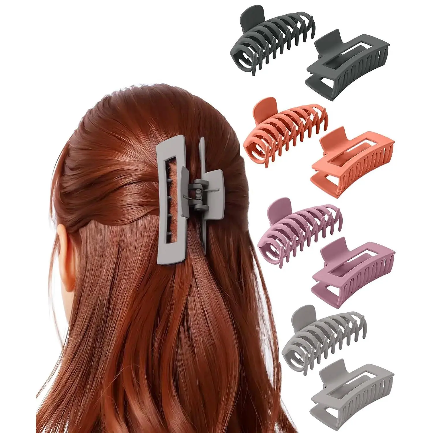 - Large Hair Clips for Women, 4.3 Inch, 8 Pack Smoky Rose,  Spring & Secure Grip Claw Clips, Durable Matte Plastic, Comfortable -Day Hold, Ideal for  Hair Types