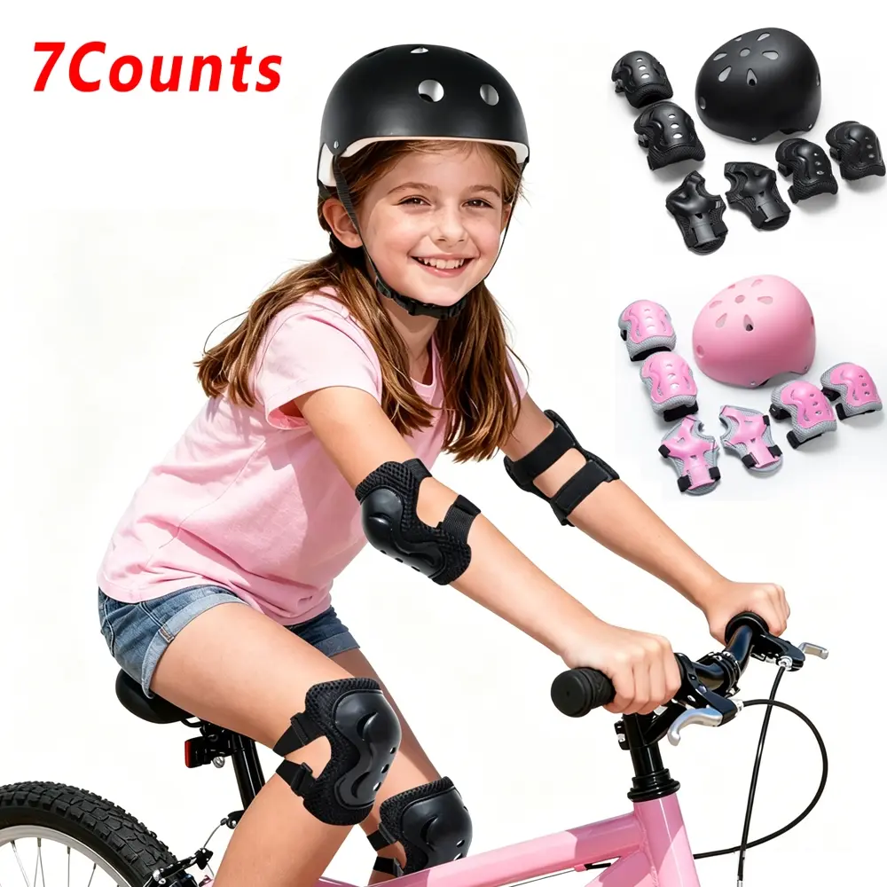 7Pcs/Set Sports Protective Gear Knee Elbow Wrist Brace with Helmet