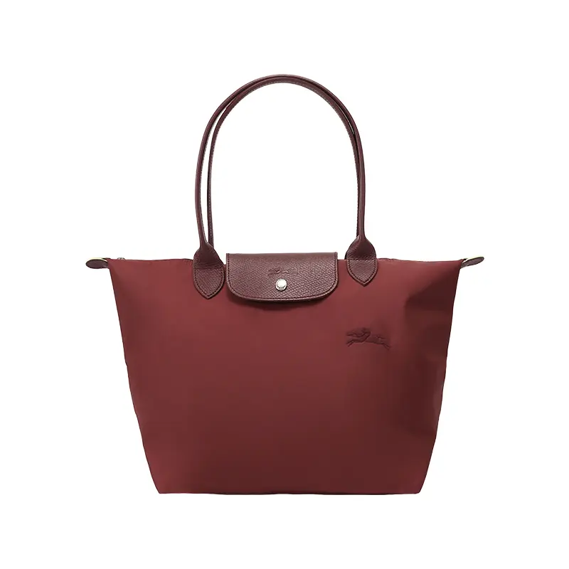 Longchamp Le Pliage Green Recycled Canvas Foldable Tote Bag for Women, Medium Size, Pomegranate Color