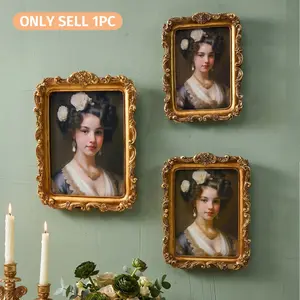 Vintage Carved Frame, 10 Inch Photo Frame, Aesthetic Wall Hanging Decor, Perfect for Retro European Desk Display, Living Room Decoration