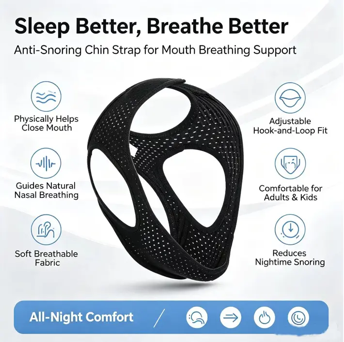 Anti-mouth breathing sleep corrector—lightweight, breathable, and non-restricting to the face; night mouth closure strap that improves an open mouth and reduces snoring.