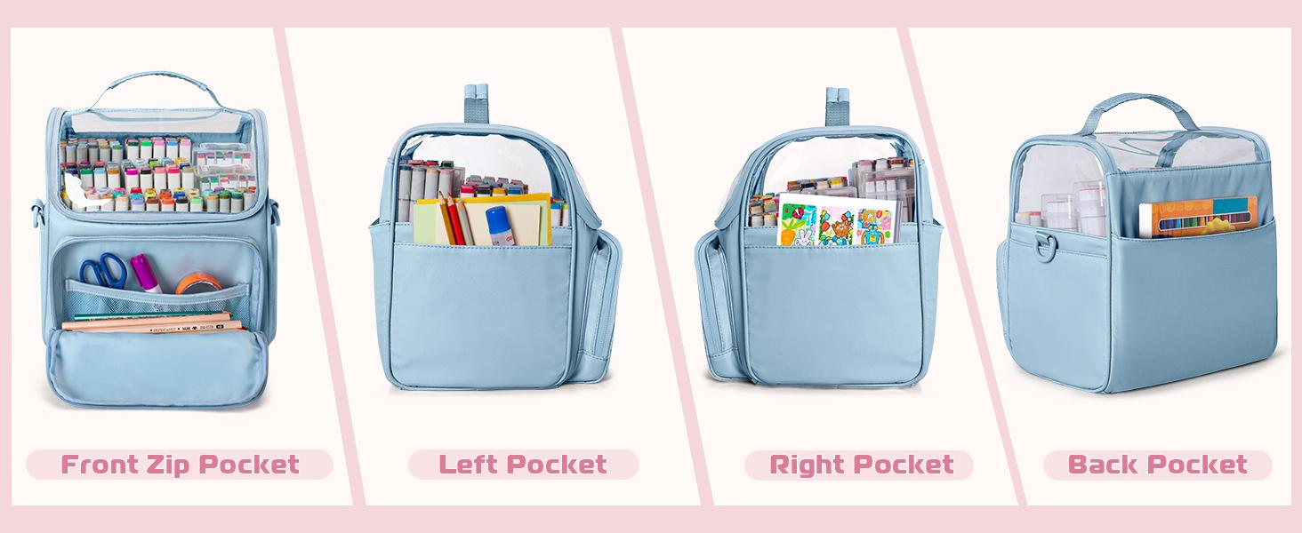 Large Marker Organizer Case for 180 Markers, Marker Storage Bag for Markers, Paint Brushes, Colored Pencils or Other Art Supplies with Dividers and Shoulder Strap (Blue)