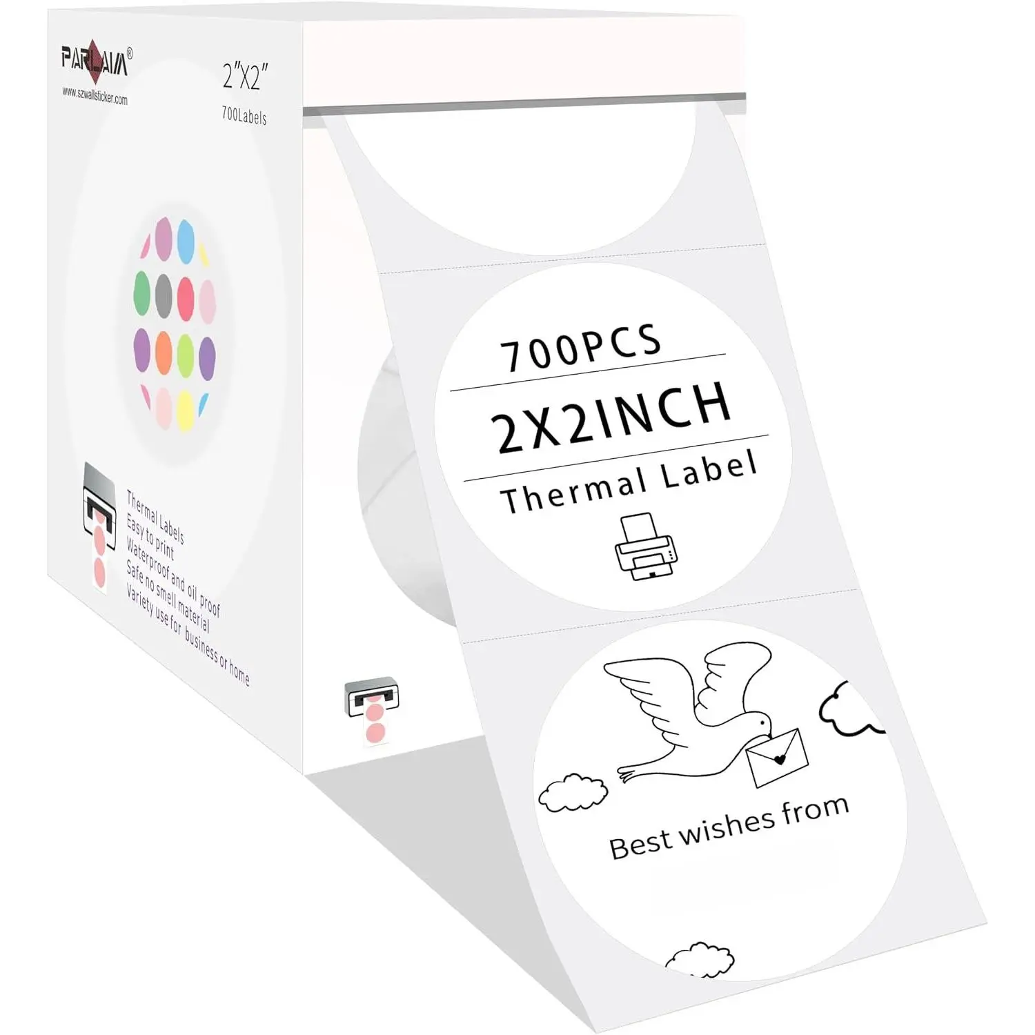 2 Inch Round Direct Thermal Labels,Self-Adhesive Circle Sticker Labels for Thermal Printer,700 per/Roll Color Code Stickers for Office Business((White)