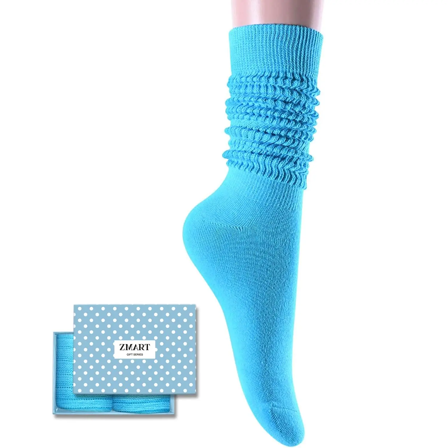 Zmart Slouch Socks For Women Girls, Cotton Scrunch Socks Women, Boot Long High Tube Socks Blue Socks 80s Gifts 90s Gifts