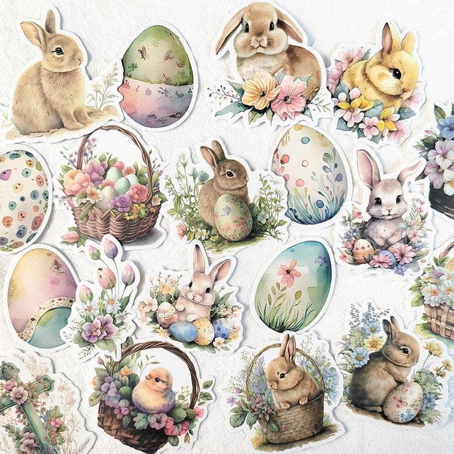 100 PCS Happy Easter Bunny Stickers Pack, Aesthetic Spring DIY Decoration Decals for Scrapbooking Planner Luggage, Easter Egg Hunt Gifts for Boys Girls The cutest Easter basket stuffers are here!