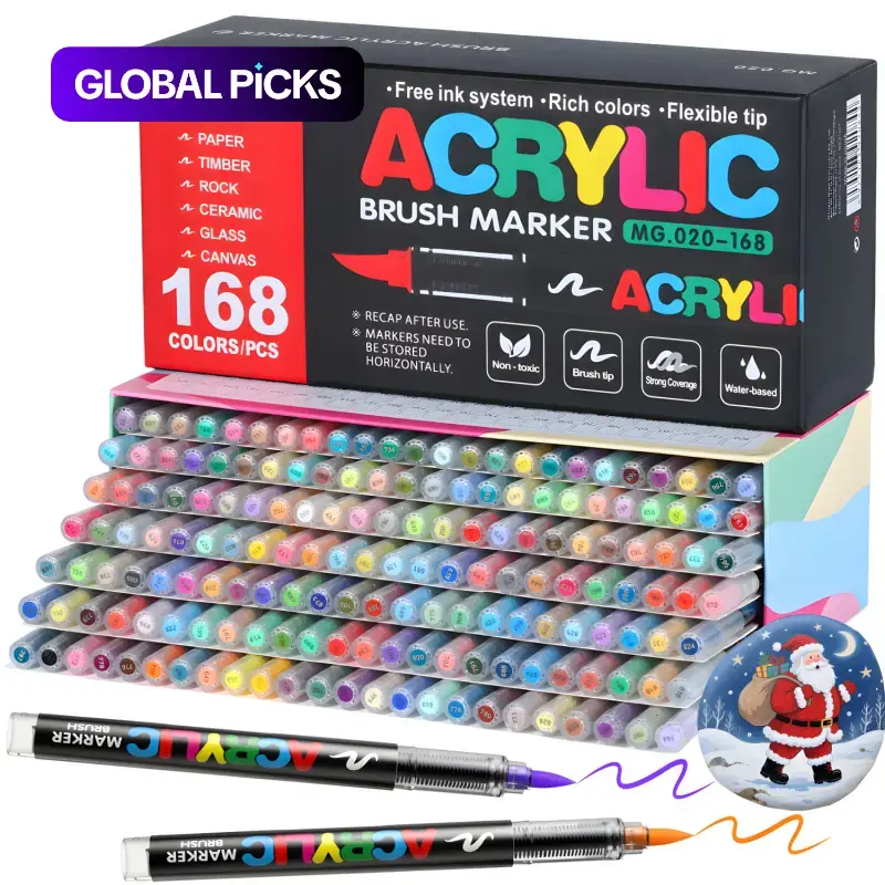 Acrylic Paint Markers Set, Acrylic Drawing Markers, Liquid Acrylic Markers, Soft Brush Tip Acrylic Paint Pens for Wood Rock Glass Canvas Stone Fabric Metal Ceramic Art Supplies, DIY Handmade Crafts, Back to School, Halloween, Christmas Gift