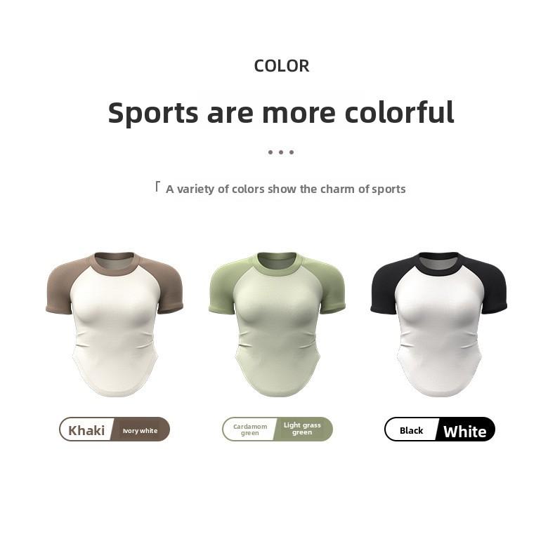 Contrast color pleated yoga top for women, waist-cinching, slimming, with a nude feel, suitable for yoga, sports, and outdoor fitness