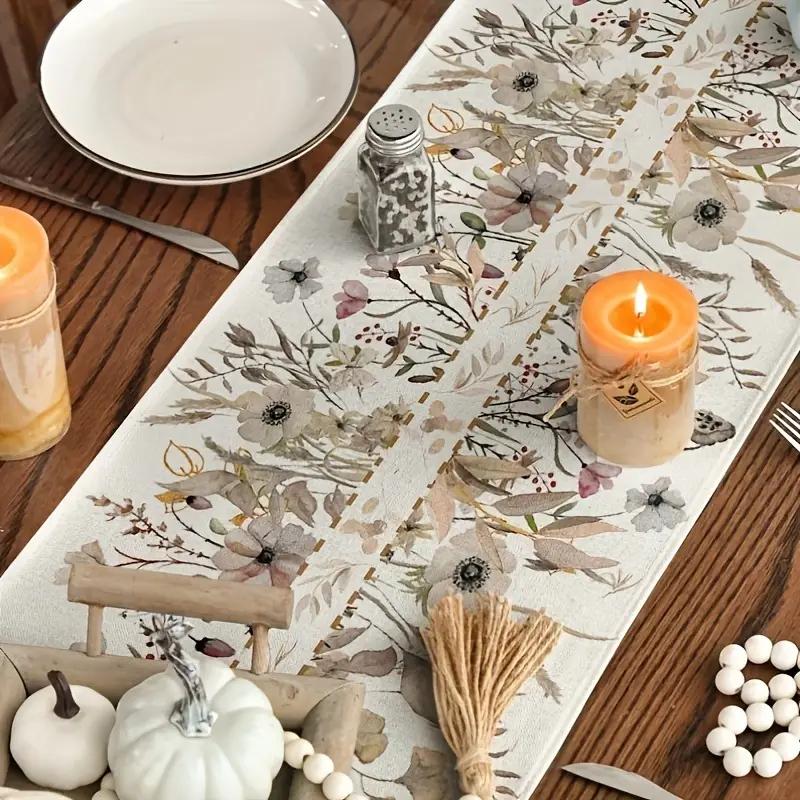 Floral Pattern Table Runner, Durable Polyester Household Decorative Tablecloth, Table Decoration Supplies for Home Kitchen Dining Room, Add Elegance, Add Charm