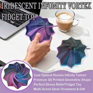 3D rainbow infinite whirlpool toy, 4.6-inch 3D printed octagonal optical illusion rotator, rainbow color-changing infinite tunnel sensory toy decompression desk decoration gift.