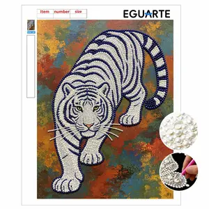 DIY Pearl Painting Kit, Frameless Tiger Pattern, Self-Stick Canvas, Stress Relief Craft, Home Wall Art, Mosaic Jewelry Gift, Holiday Present