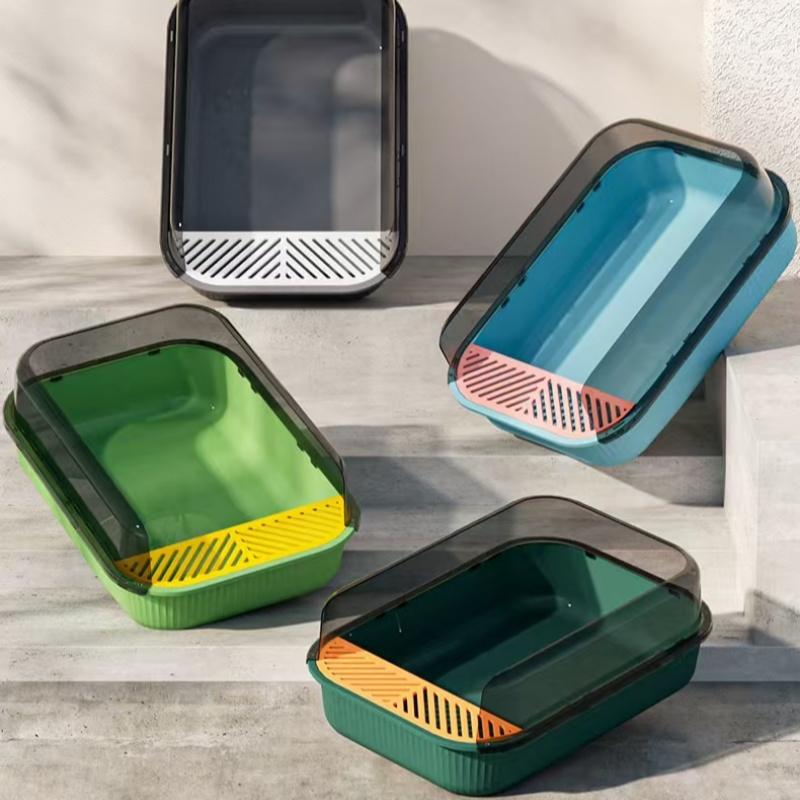 Semi-enclosed Cat Litter Box, Large Capacity Cat Litter Tray with Litter Scoop, Anti-splash Cat Toilet, Pet Supplies for Indoor Outdoor Use