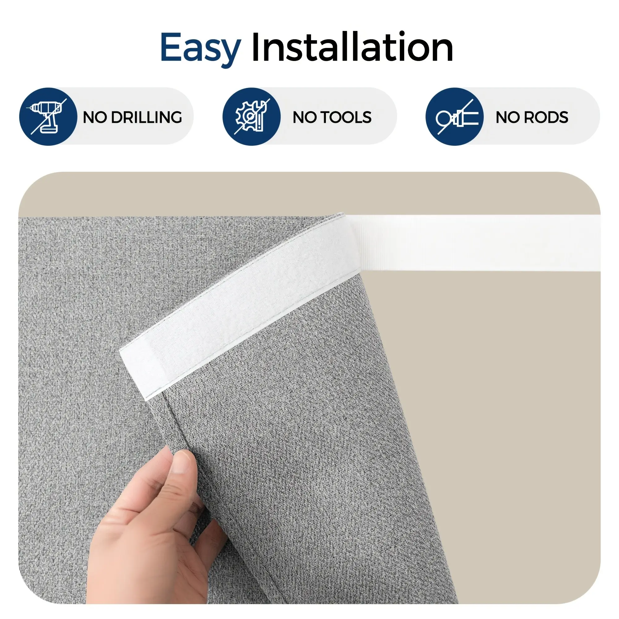 1 Panel Adhesive Blackout Curtains Suitable for Bedroom & Living Room, No Drill Thermal Insulated Window Blinds with Protection, Light Blocking Drapes, Tape Hanging Panels for Room No Install