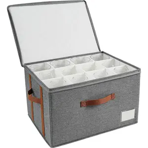 Stemware storage containers, wine glass storage box ，wine glass storage box with dividers，glass storage containers，Holds 12 Red or White Wine Glasses, Hard Top and Sides(Grey red,