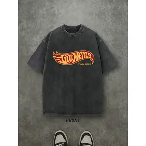 Vintage Acid Wash God Heals Flame Script T Shirt Unisex, 100% Cotton Psalm 103 Faith Religious Oversized Short Sleeve Tee Retro Skate Streetwear Shirts