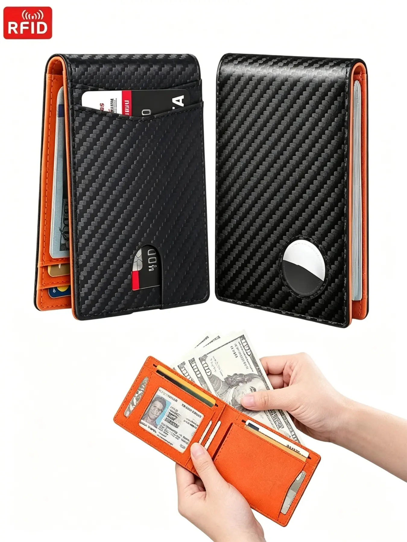 Slim Carbon Fiber Pattern Air Tag Wallet, RFID Blocking Anti-Theft Bifold Purse, Ultra Thin Lightweight Card Holder, Business Minimalist Wallet for Men and Women, RFID Blocking Wallets
