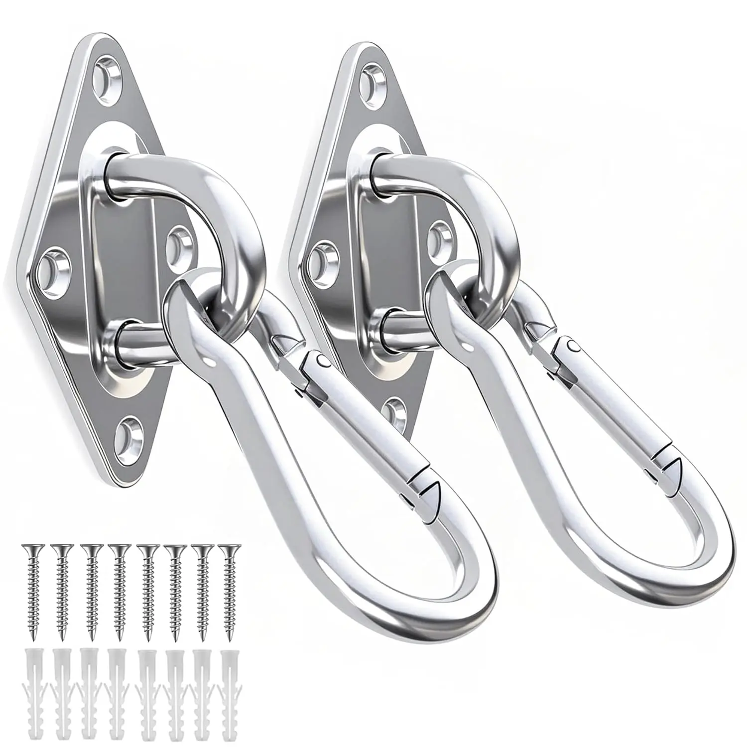 2PCS M10 Stainless Steel Pad Eye Hooks+2PCS M10 Snap Hooks, Heavy Duty Hammock for Hanging, 1300lbs Capacity for Swing Set, Plant Hanger, Outdoor Lights
