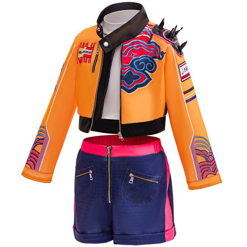 Kpop Girl Devil Pop Singer Embroidered Coat Top Shorts and socks 4-piece Hunter Sets Halloween Stage Set Carnival Girl Clothes