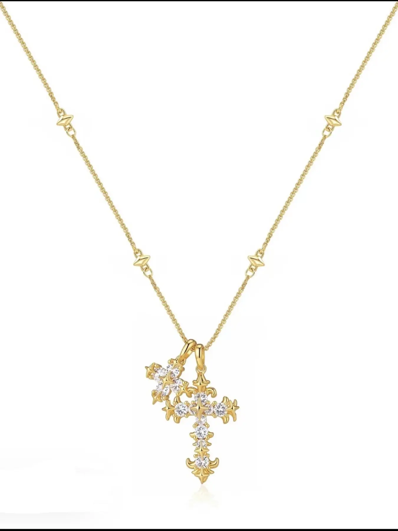 Iris Flower & Cross Long Necklace, 18k, Skin-Friendly, Christian Symbol Jewelry, Unisex Spiritual Gift, Elegant Design, Faith Style Necklaces, Pendant Necklace
