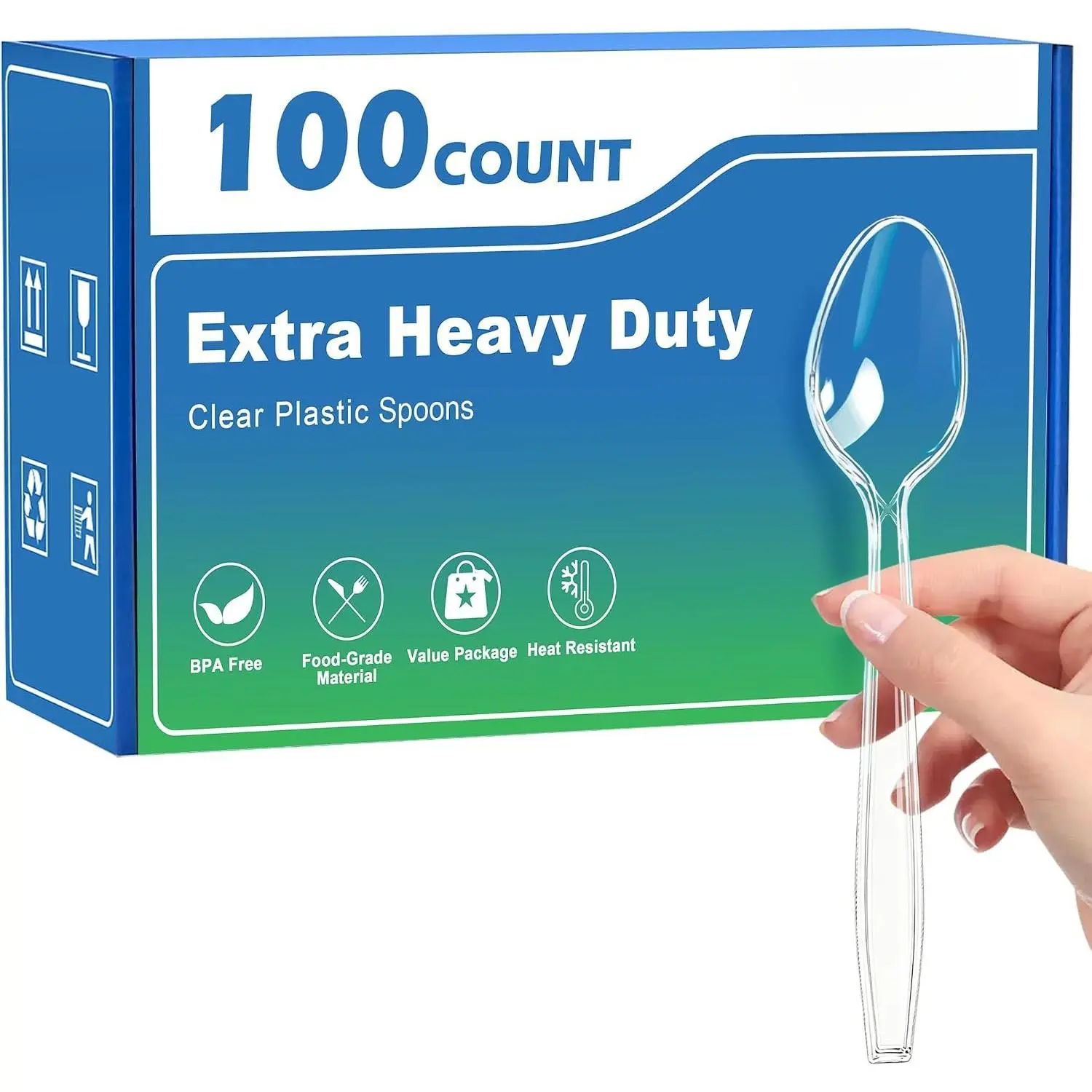 100 Count Clear Plastic Spoons Disposable Heavy Duty Cutlery Set | Heat Resistant and  Plastic Spoons Bulk Extra Durable for Parties, Wedding and Daily Use