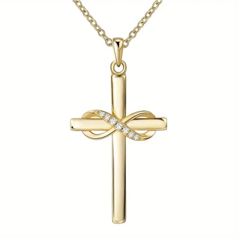 1pc Golden Love You Forever Cross Necklace Infinity Pendant Faith Prayer Jewelry For Women