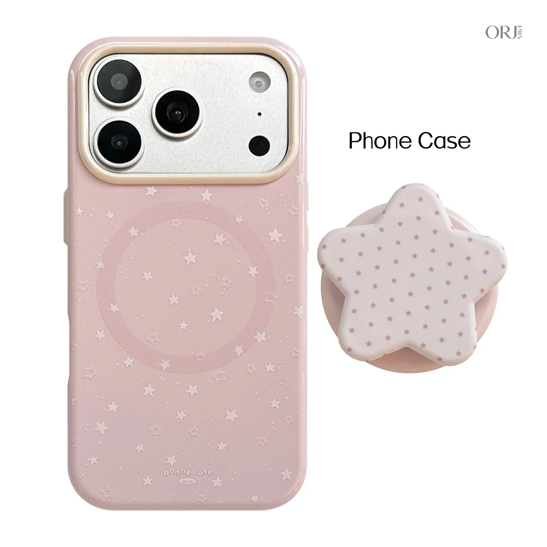 Pink star magnetic phone stand, compatible with Apple 18pm phone case, iPhone 16 Pro, stylish design, soft case for iPhone 15, suitable for young girls