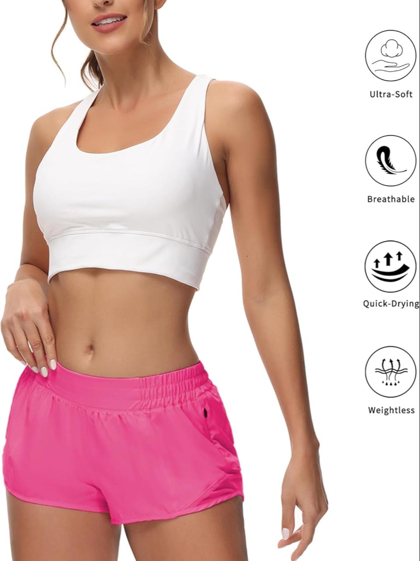 Women's Solid Drawstring Waist Gym Shorts, Breathable Quick Drying Zipper Pocket Sports Shorts for Cycling Running, Ladies Sportswear for All Seasons, Activewear