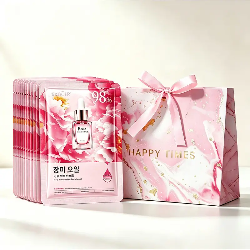 30pcs Rose Essential Oil Hydrating Facial Mask Gift Set With Pretty Gift Bag, Glow Skin Care Mask For Sisters Daily Gathering