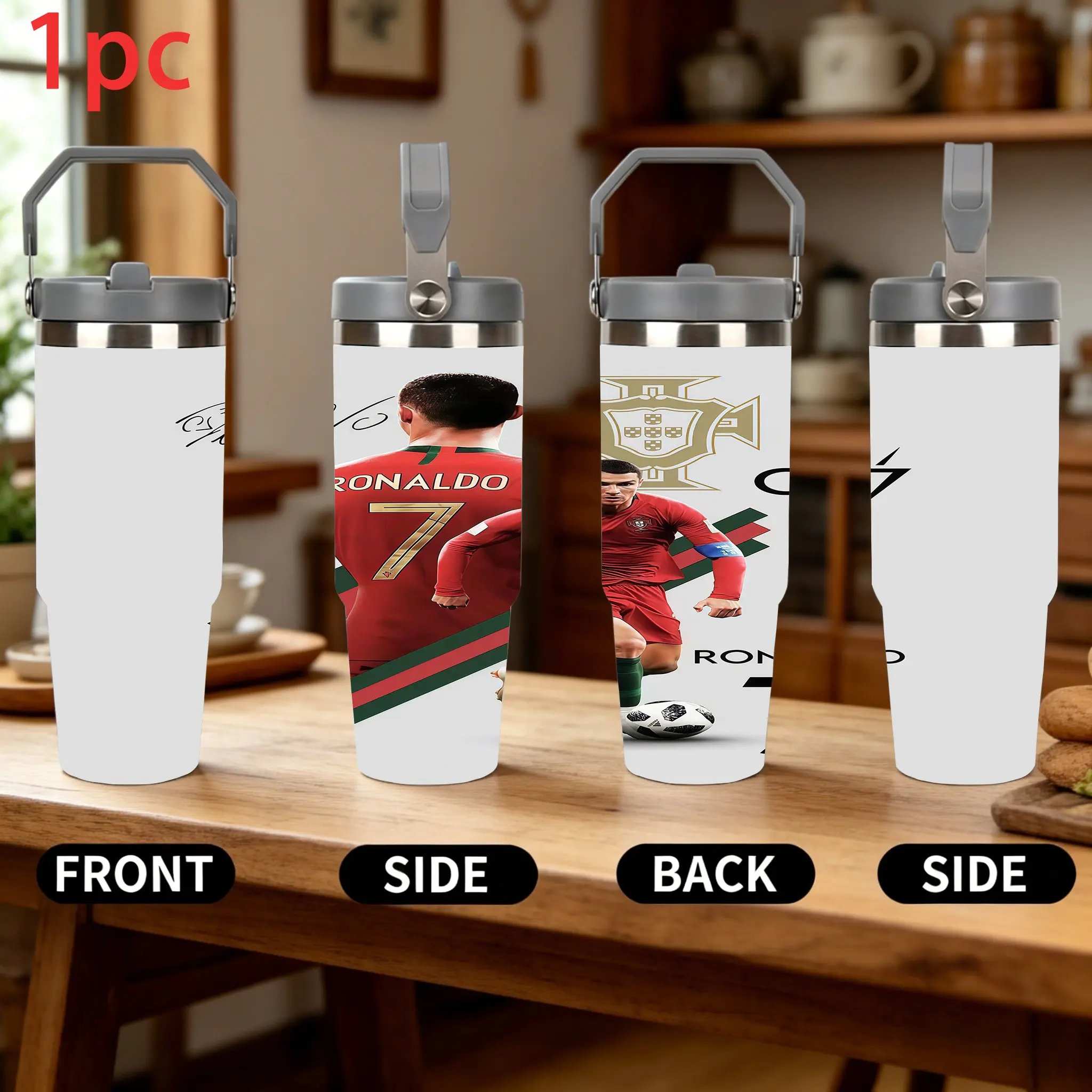 1pc 30oz Stainless Steel Insulated Water Bottle, Cristiano Ronaldo Design, Perfect for Car, Outdoor Activities & All Seasons, Ideal Holiday Gift, ideal gift for friends who love football.