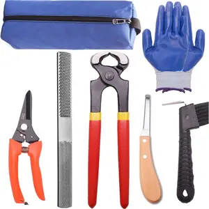 8 inch Farrier Tool Kits (7 Piece) Mini Rasp Hoof File Goat Pig Equine Metal Shears Professional Farriers Hoof Nipper Cutter Handle Knife
