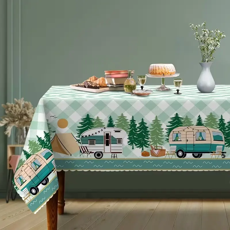 2D Flat Party Tablecloth, Plaid Rectangular Polyester, Modern Style, Camping Picnic, Indoor Outdoor Use, No Power Needed