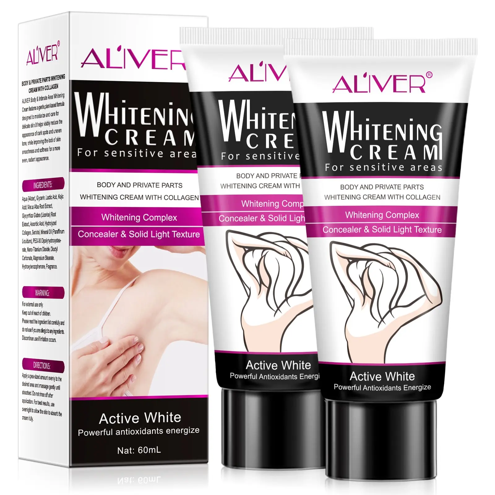 2-Pack Aliver Underarm Care Balm, Gentle Formula, Lightweight Texture, Suitable for Intimate Areas, Even Skin Tone, Moisturizing & Brightening