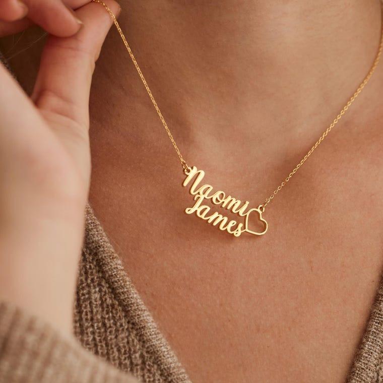 AS823 Personalized Customization of Two Names Love Necklace Stainless Steel Couple Necklace Holiday Gift for Men and Women